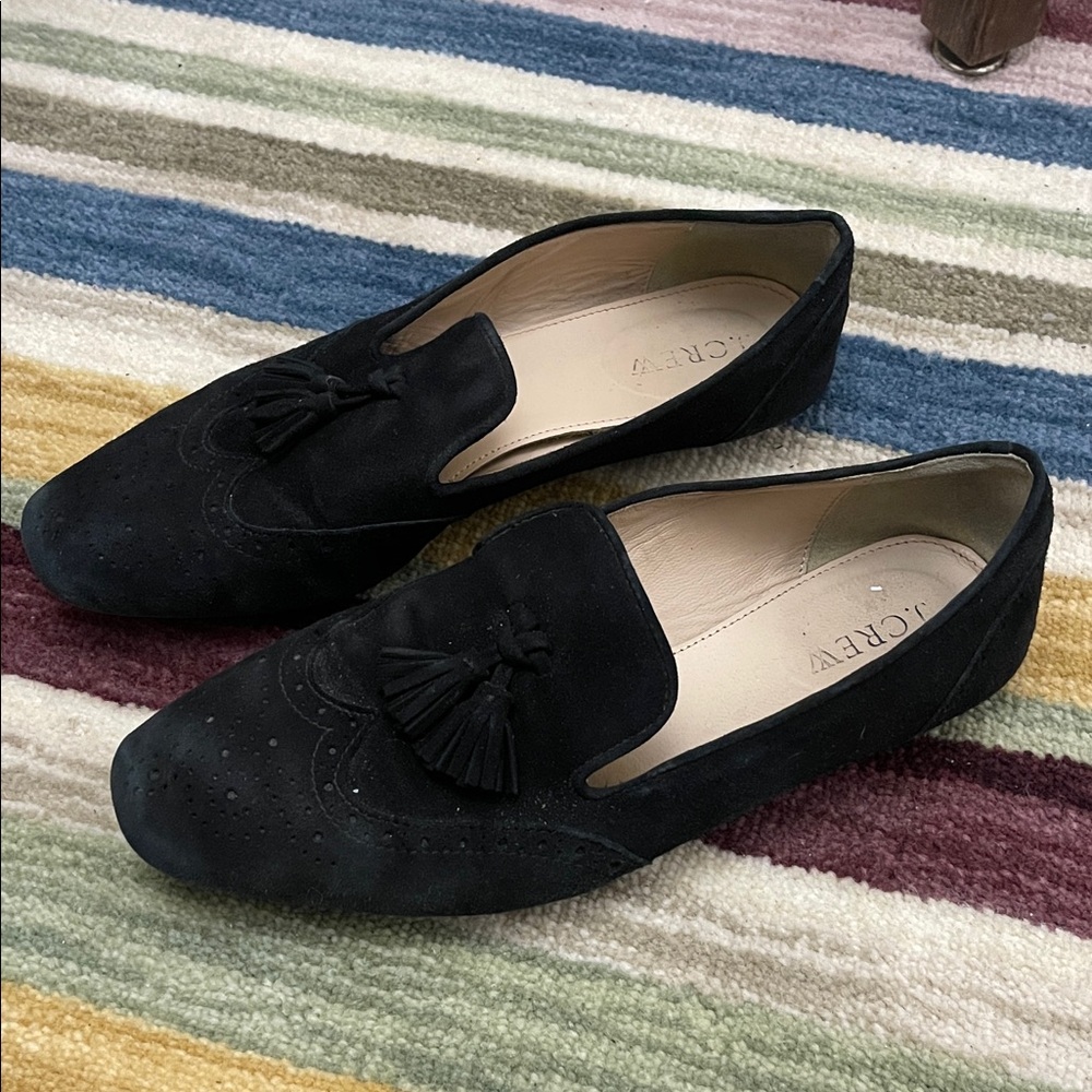 J. Crew Black Tassel Suede Loafers